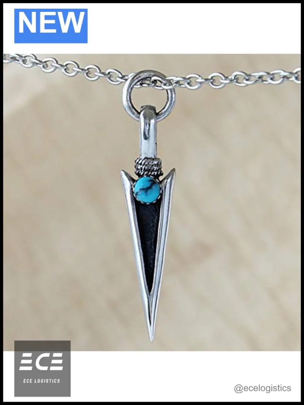 925 Sterling Silver Arrowhead Pendant Turquoise Stone Necklace